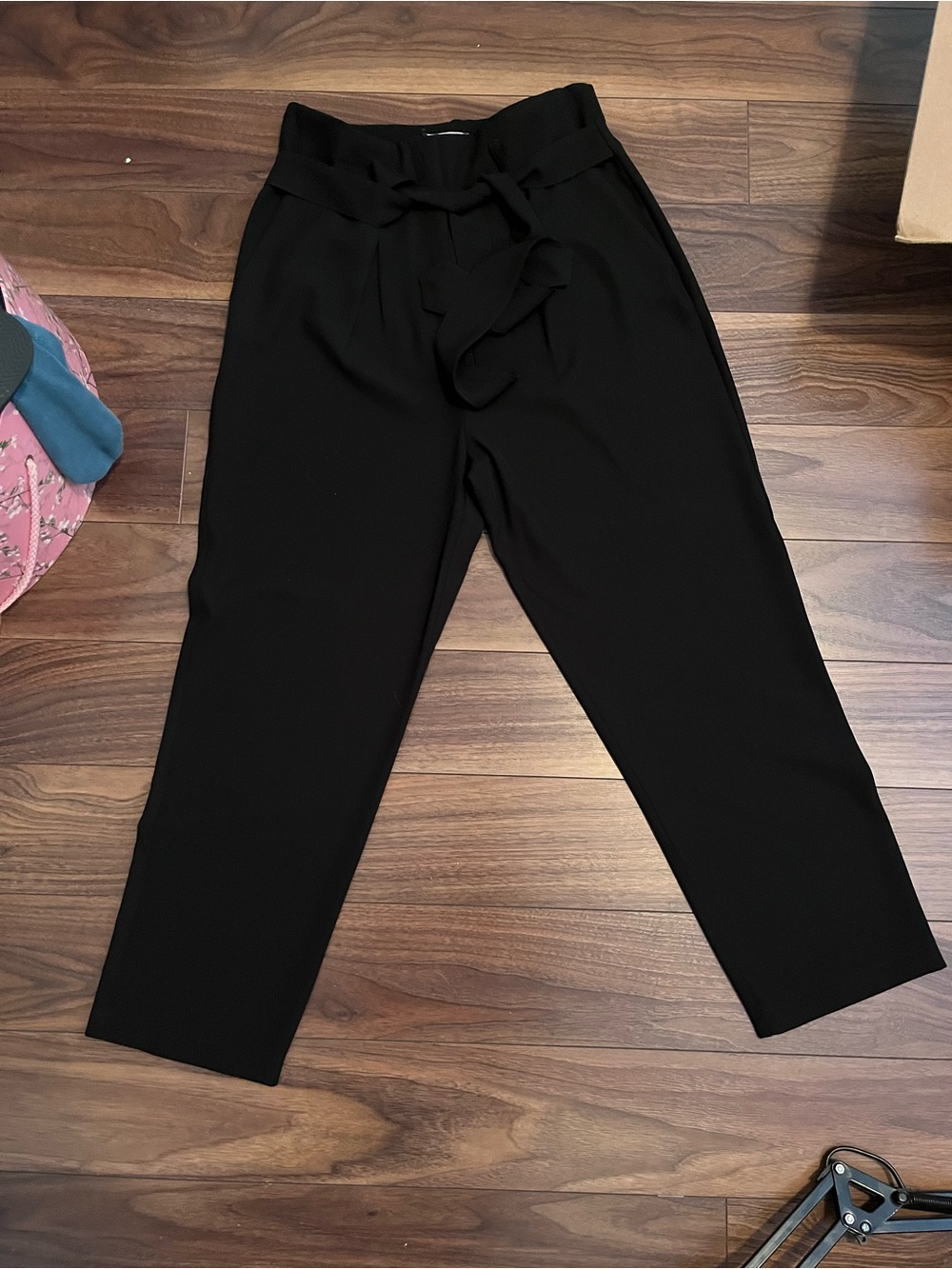 KATE tie waistHigh-Rise Black Tapered Trousers